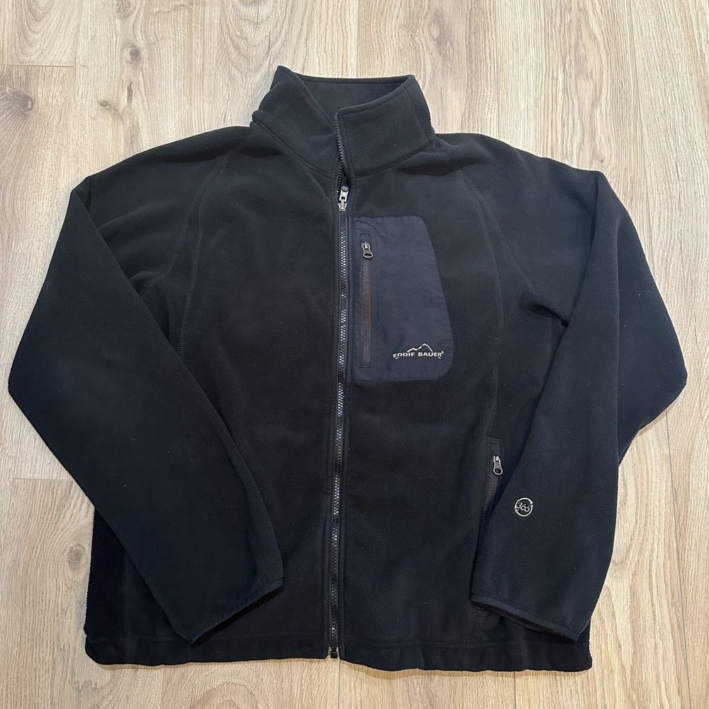 Eddie Bauer Jacket Mens‎ Large Navy Black Polartec  Full Zip Windcutter Fleece